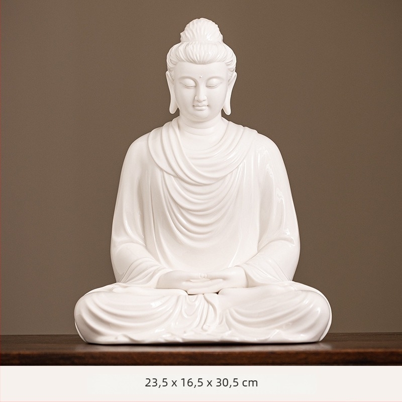 Öt Buddha-szobor fehér porcelánból, otthoni imádságra