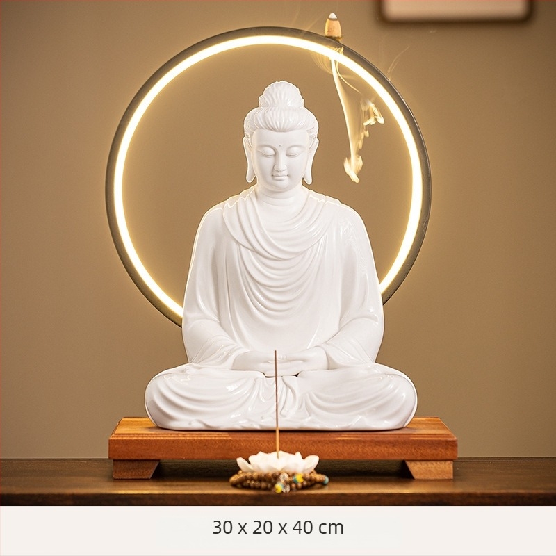 Öt Buddha-szobor fehér porcelánból, otthoni imádságra