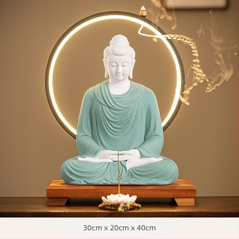Öt Buddha-szobor fehér porcelánból, otthoni imádságra