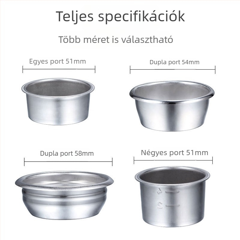Kézi kávéfőző szűrő 304 rozsdamentes acélból, szűrőcsésze, kompatibil 51/54/58 mm méretekhez, egyszemélyes vagy kettős adagra