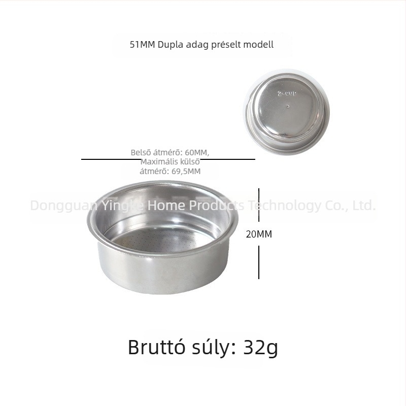 Kézi kávéfőző szűrő 304 rozsdamentes acélból, szűrőcsésze, kompatibil 51/54/58 mm méretekhez, egyszemélyes vagy kettős adagra