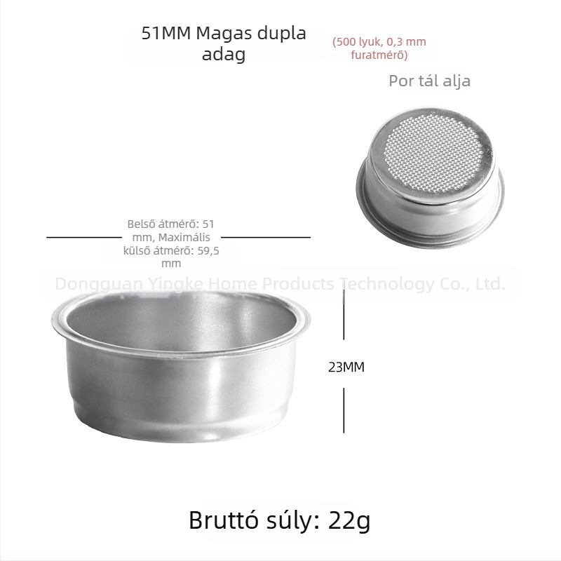 Kézi kávéfőző szűrő 304 rozsdamentes acélból, szűrőcsésze, kompatibil 51/54/58 mm méretekhez, egyszemélyes vagy kettős adagra
