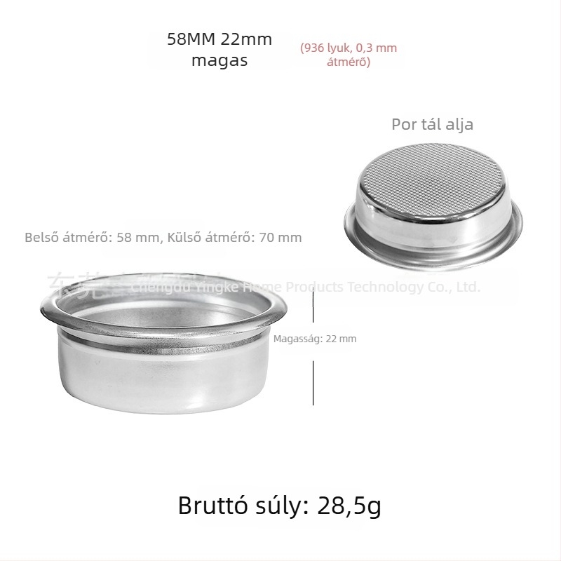 Kézi kávéfőző szűrő 304 rozsdamentes acélból, szűrőcsésze, kompatibil 51/54/58 mm méretekhez, egyszemélyes vagy kettős adagra
