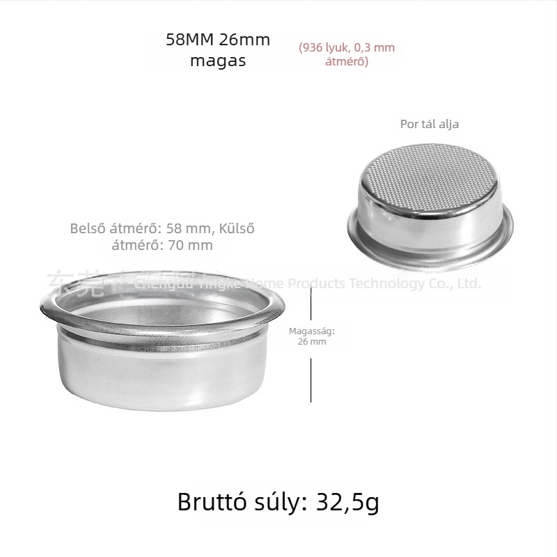 Kézi kávéfőző szűrő 304 rozsdamentes acélból, szűrőcsésze, kompatibil 51/54/58 mm méretekhez, egyszemélyes vagy kettős adagra