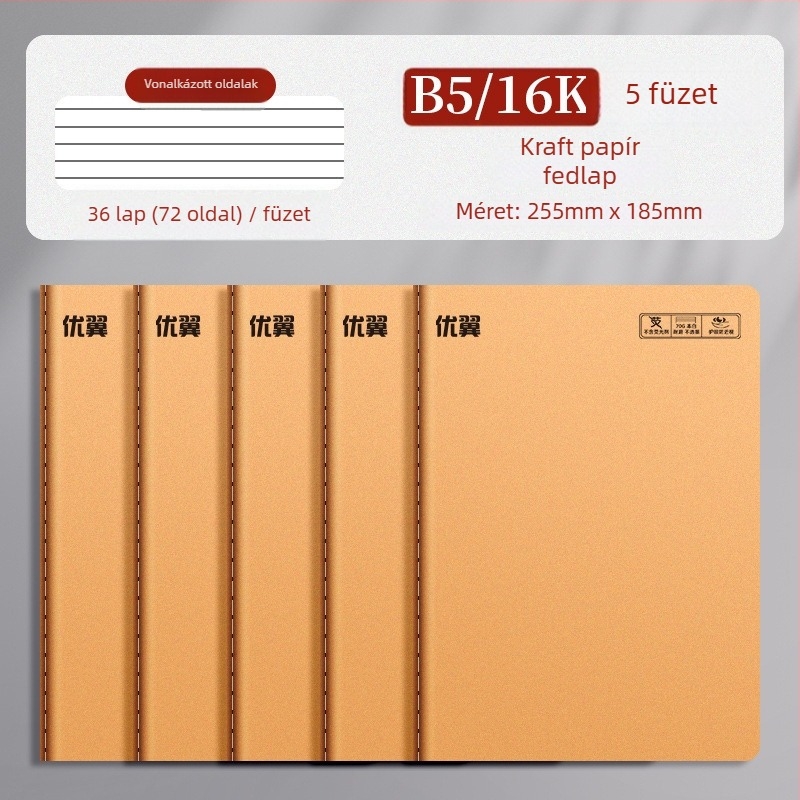 Barna kraft papír jegyzetfüzet, B5/A5 méret, 16K, diákoknak