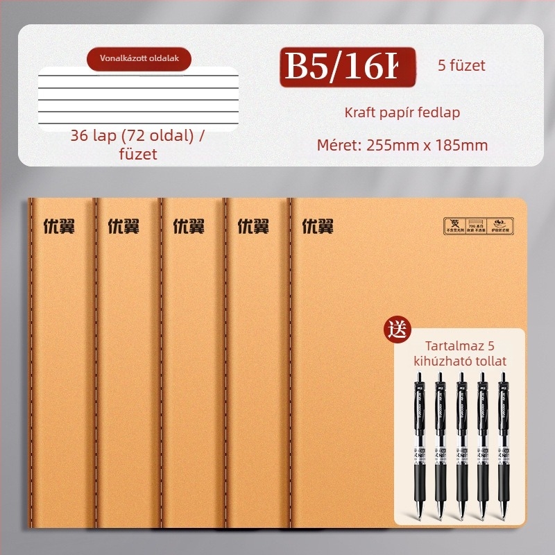 Barna kraft papír jegyzetfüzet, B5/A5 méret, 16K, diákoknak