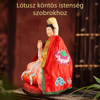 Avalokiteshvara Bodhisattva szobra köntös és palást; Ksitigarbha Bodhisattva szobra palásttal és sállal – buddhista öltözet