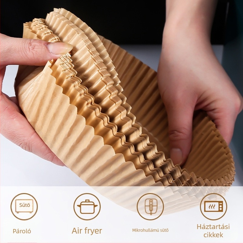 Air fryer sütőpapír, egyszer használatos, négyszögletes és kerek formájú, hőálló, élelmiszer-minőségű szilikonolaj bevonatú
