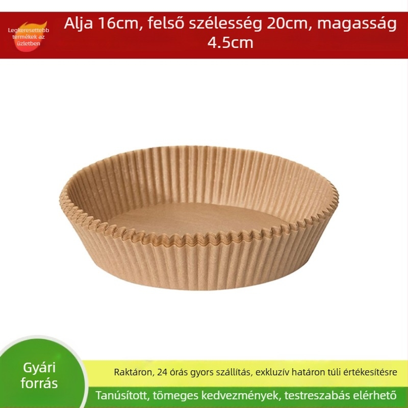 Air fryer sütőpapír, egyszer használatos, négyszögletes és kerek formájú, hőálló, élelmiszer-minőségű szilikonolaj bevonatú