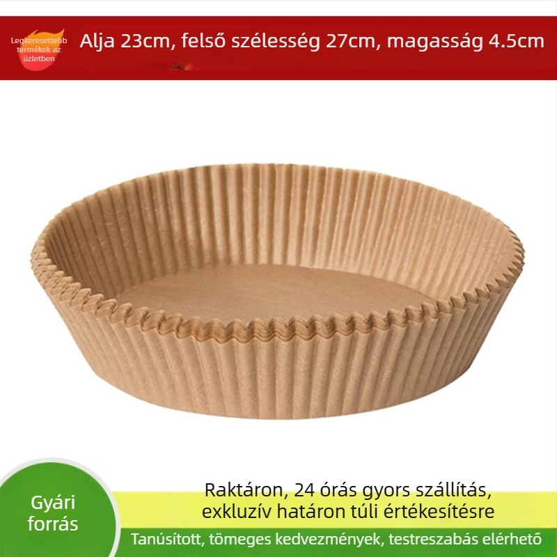 Air fryer sütőpapír, egyszer használatos, négyszögletes és kerek formájú, hőálló, élelmiszer-minőségű szilikonolaj bevonatú