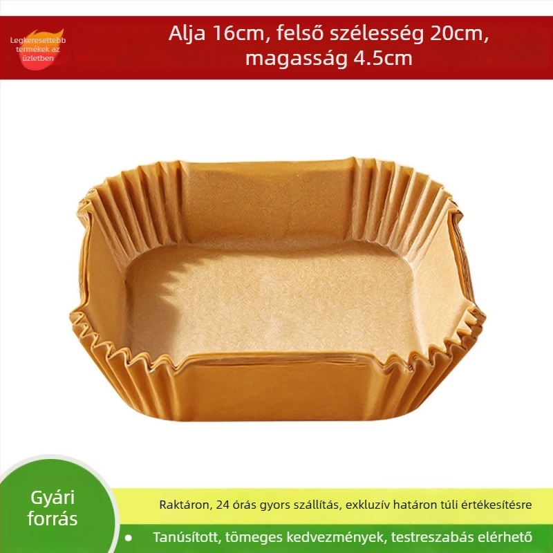 Air fryer sütőpapír, egyszer használatos, négyszögletes és kerek formájú, hőálló, élelmiszer-minőségű szilikonolaj bevonatú