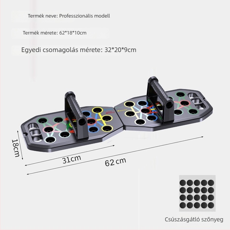 Összecsukható fekvőtámasz deszka – mellizomok edzéséhez, otthoni fitnesz felszerelés, modell FWC-1, méretek 62×18×10 cm, súly 0,7 kg
