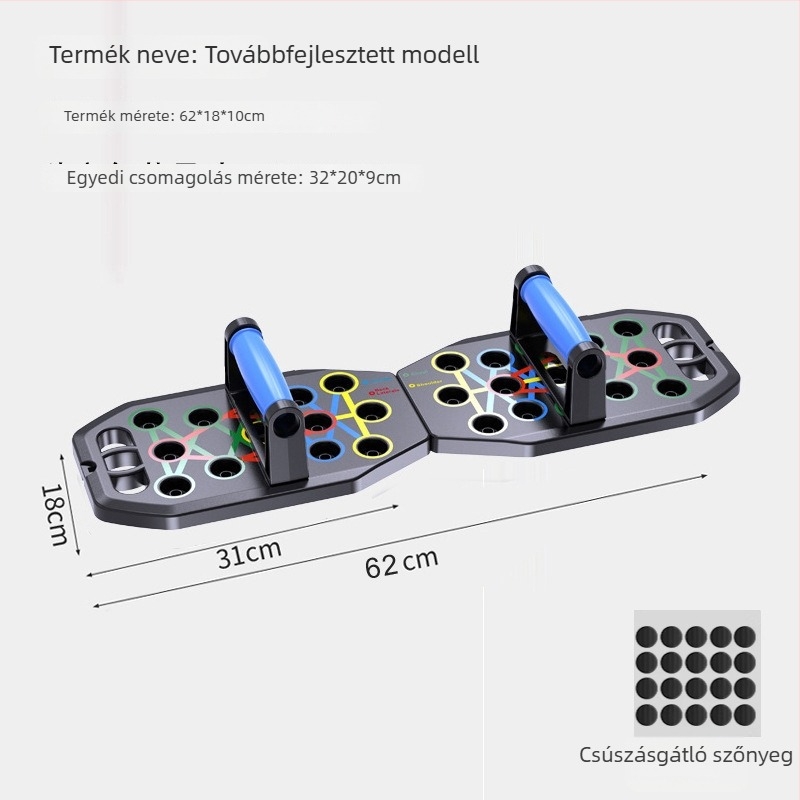 Összecsukható fekvőtámasz deszka – mellizomok edzéséhez, otthoni fitnesz felszerelés, modell FWC-1, méretek 62×18×10 cm, súly 0,7 kg