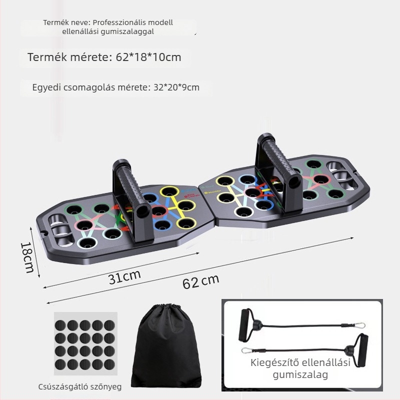 Összecsukható fekvőtámasz deszka – mellizomok edzéséhez, otthoni fitnesz felszerelés, modell FWC-1, méretek 62×18×10 cm, súly 0,7 kg