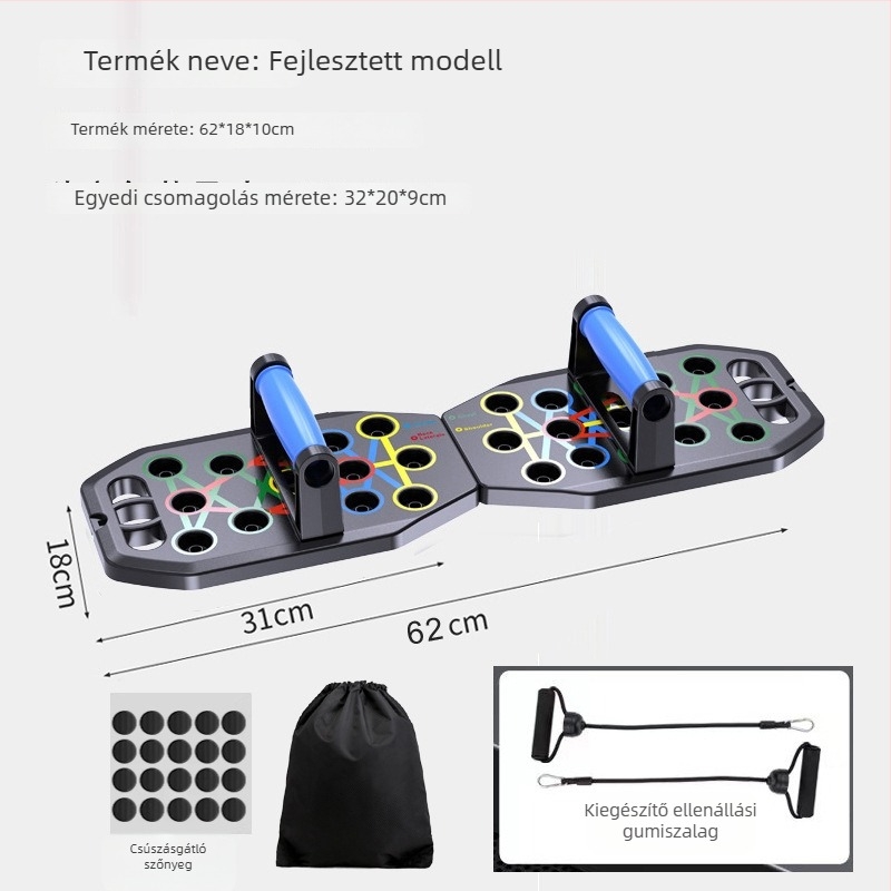 Összecsukható fekvőtámasz deszka – mellizomok edzéséhez, otthoni fitnesz felszerelés, modell FWC-1, méretek 62×18×10 cm, súly 0,7 kg