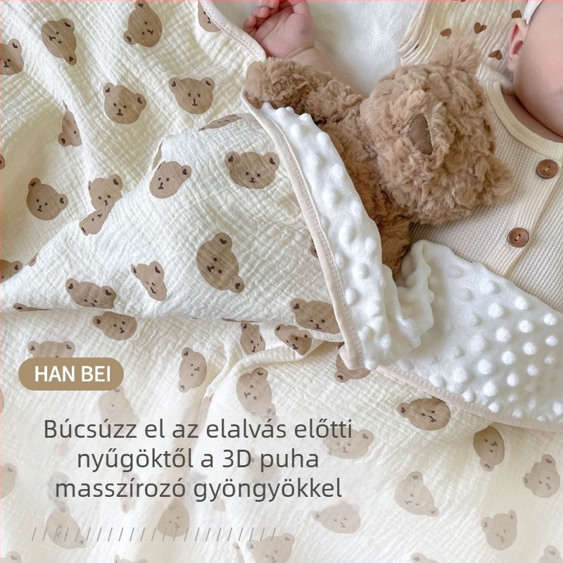Hanbei baba nyári vékony géz pamut takaró, mintás rajzfilmmel, 100 x 110 cm