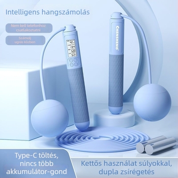 Chensheng vezeték nélküli ugrókötél intelligens hangalapú számolással, töltésre tölthető, 3 m PVC acélsodronnyal felnőtteknek – időmérő és számláló
