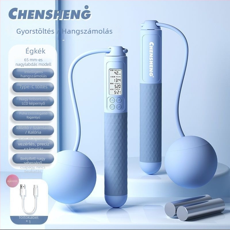 Chensheng vezeték nélküli ugrókötél intelligens hangalapú számolással, töltésre tölthető, 3 m PVC acélsodronnyal felnőtteknek – időmérő és számláló