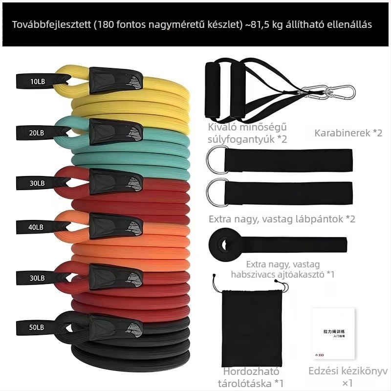 150 lb latex ellenállás zsinór készlet, 11 darabos, többfunkciós fitnesz elasztikus kötél