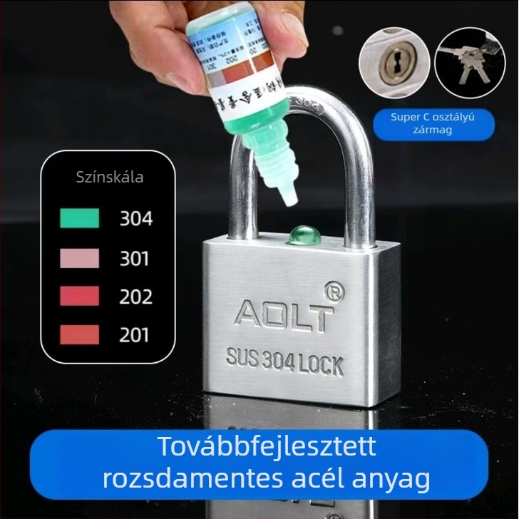 304 rozsdamentes acél kültéri lakat – vízálló, rozsda- és korrózióálló, lopás elleni és kifeszítés elleni védelem kapukhoz és ajtókhoz