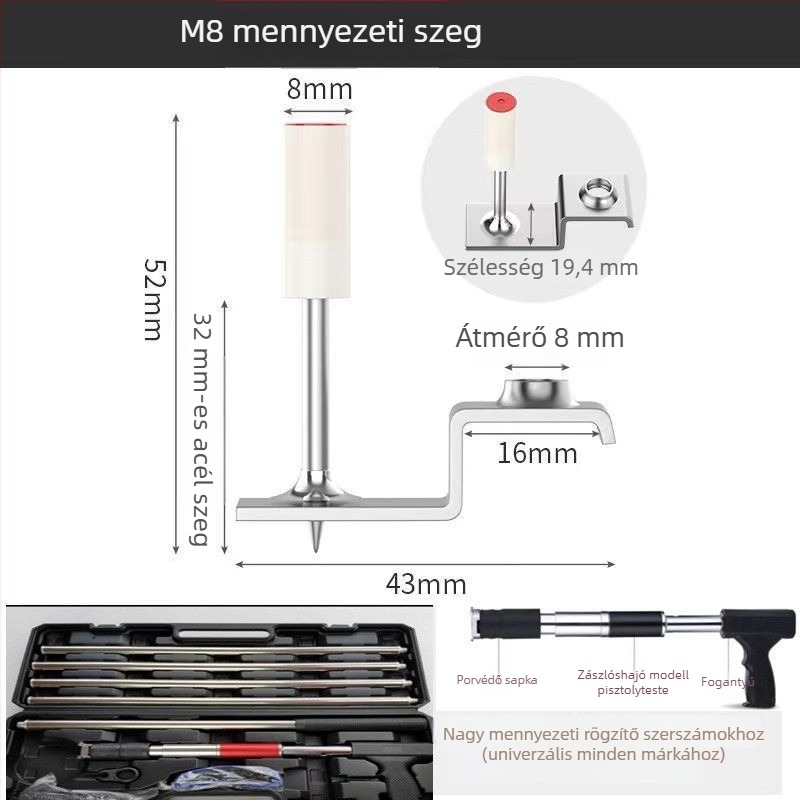 M8 univerzális pneumatikus mennyezethez illeszkedő szeg, 20/25 mm csőbilincs és kábelbilincs – integrált mennyezet rögzítők