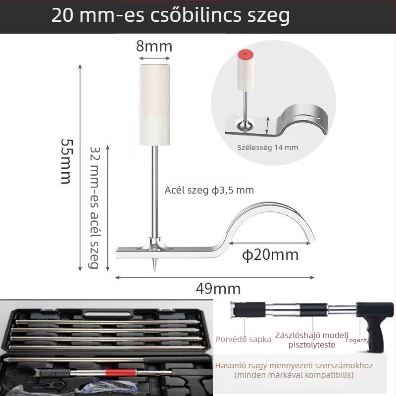 M8 univerzális pneumatikus mennyezethez illeszkedő szeg, 20/25 mm csőbilincs és kábelbilincs – integrált mennyezet rögzítők