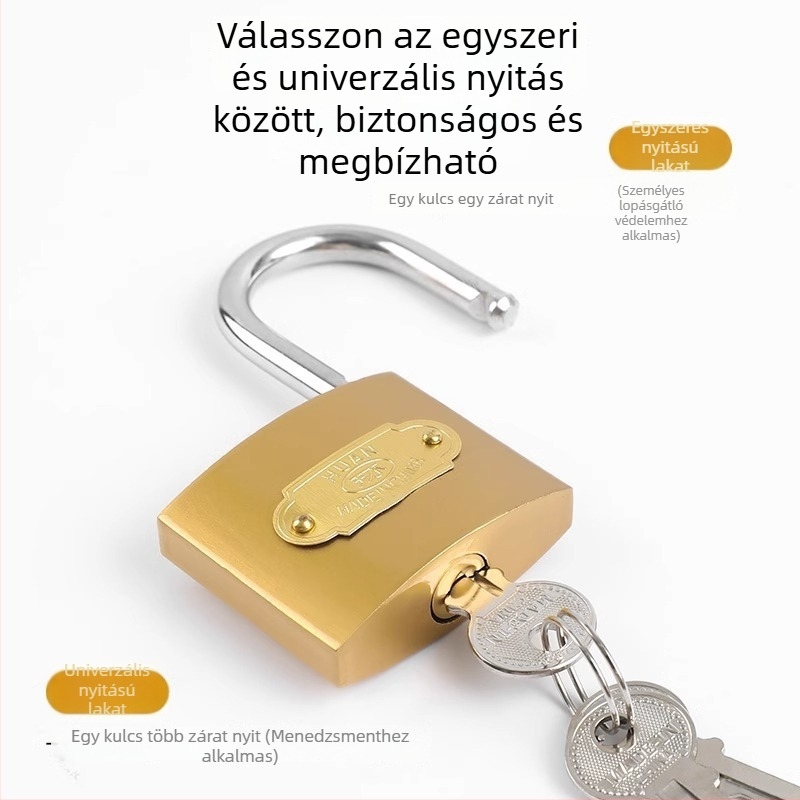 Réz lakat, univerzális ajtózár iroda és kollégiumi szekrényekhez, kis méretű kulcsos lakat