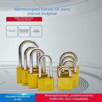 Kültéri mangan acél biztonsági lakat, imitált arany felülettel, ajtózár, korrózióálló kivitel, több kulcsos tartalék zár