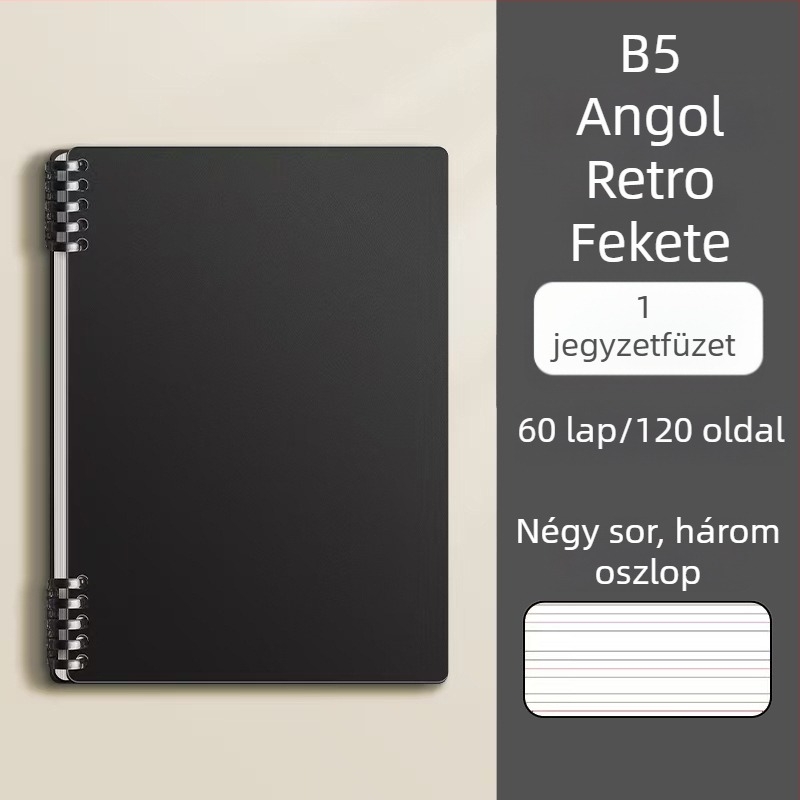 Vastag B5-ös angol füzet levehető oldalakkal, gyakorlatokhoz középiskolától egyetemig, hibák áttekintésére