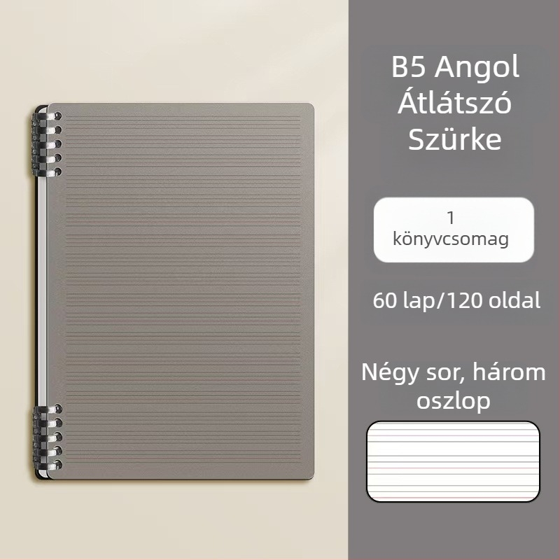 Vastag B5-ös angol füzet levehető oldalakkal, gyakorlatokhoz középiskolától egyetemig, hibák áttekintésére