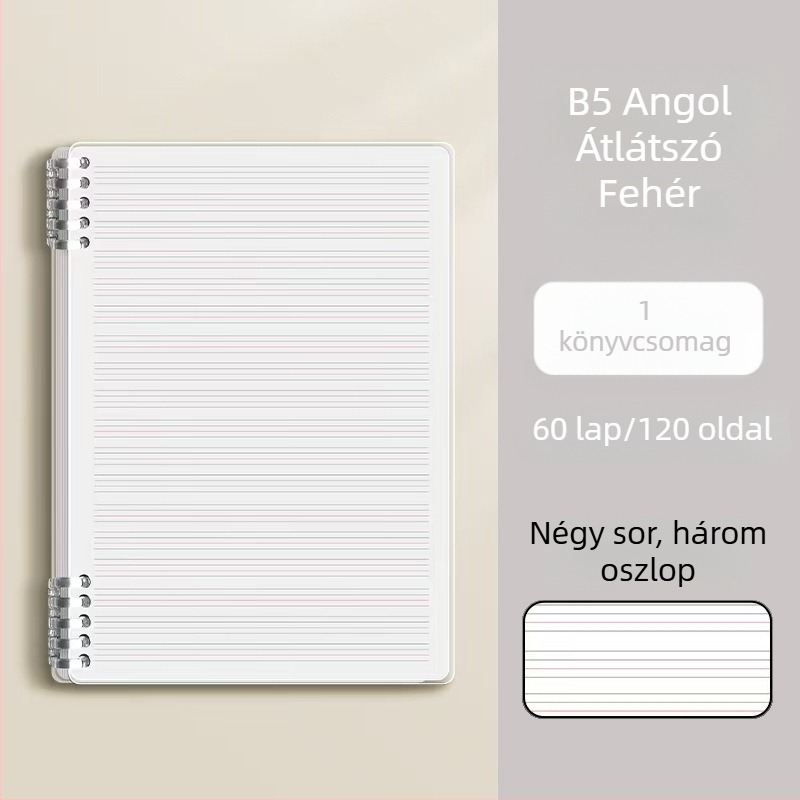 Vastag B5-ös angol füzet levehető oldalakkal, gyakorlatokhoz középiskolától egyetemig, hibák áttekintésére