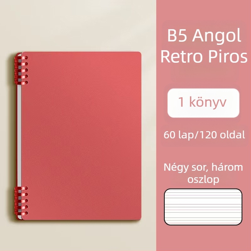 Vastag B5-ös angol füzet levehető oldalakkal, gyakorlatokhoz középiskolától egyetemig, hibák áttekintésére