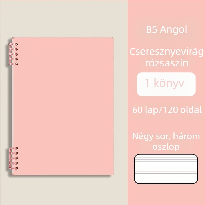 Vastag B5-ös angol füzet levehető oldalakkal, gyakorlatokhoz középiskolától egyetemig, hibák áttekintésére