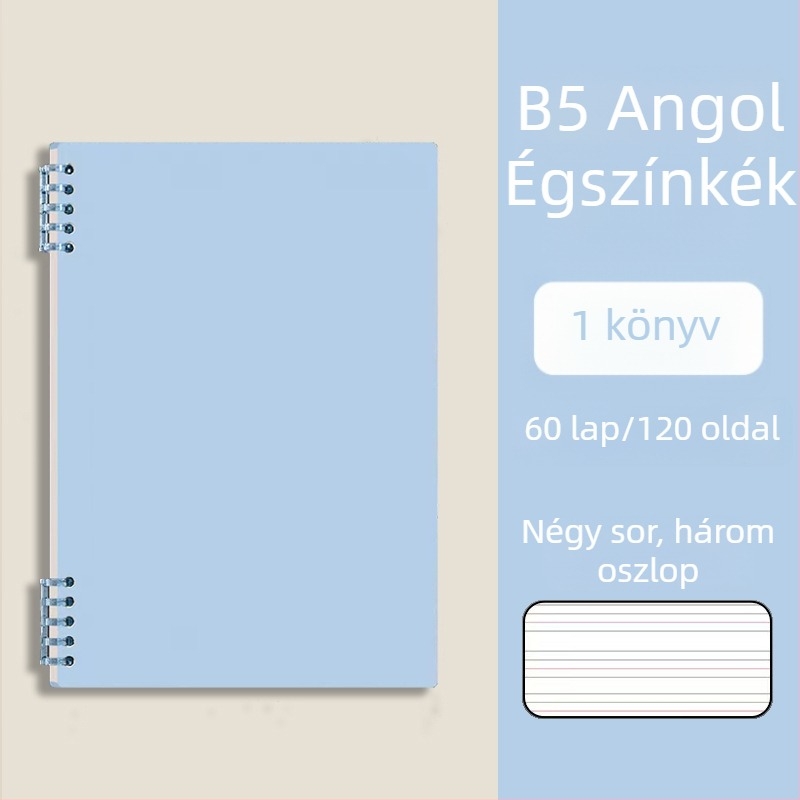 Vastag B5-ös angol füzet levehető oldalakkal, gyakorlatokhoz középiskolától egyetemig, hibák áttekintésére