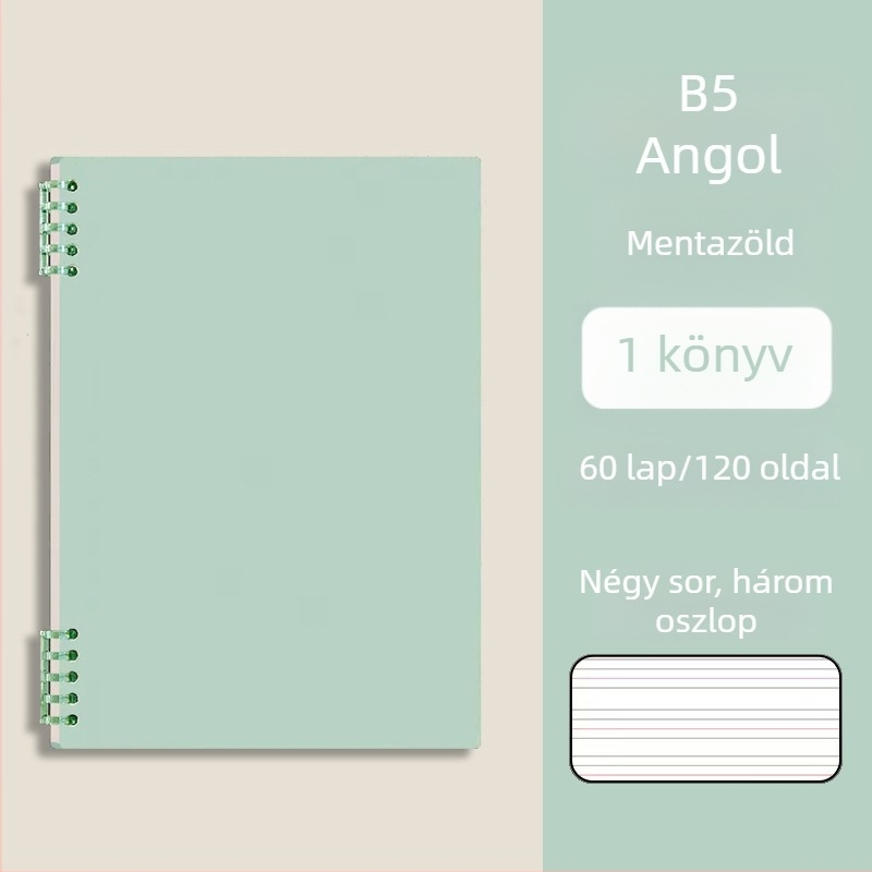Vastag B5-ös angol füzet levehető oldalakkal, gyakorlatokhoz középiskolától egyetemig, hibák áttekintésére