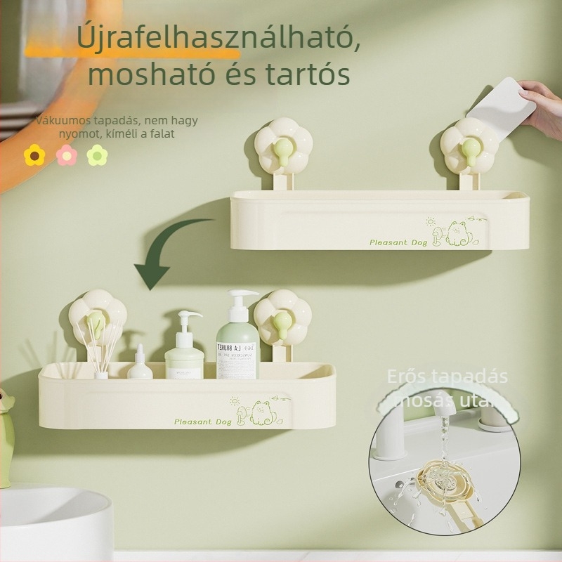 Virág alakú szívóhorgos fürdőszobai tároló, falra szerelhető, fúrás nélkül, mozgatható