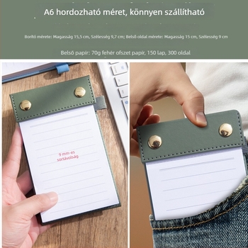 A6-os hordozható vastag jegyzetfüzet ragasztós jegyzetekkel és cserélhető papírral, kis notesz