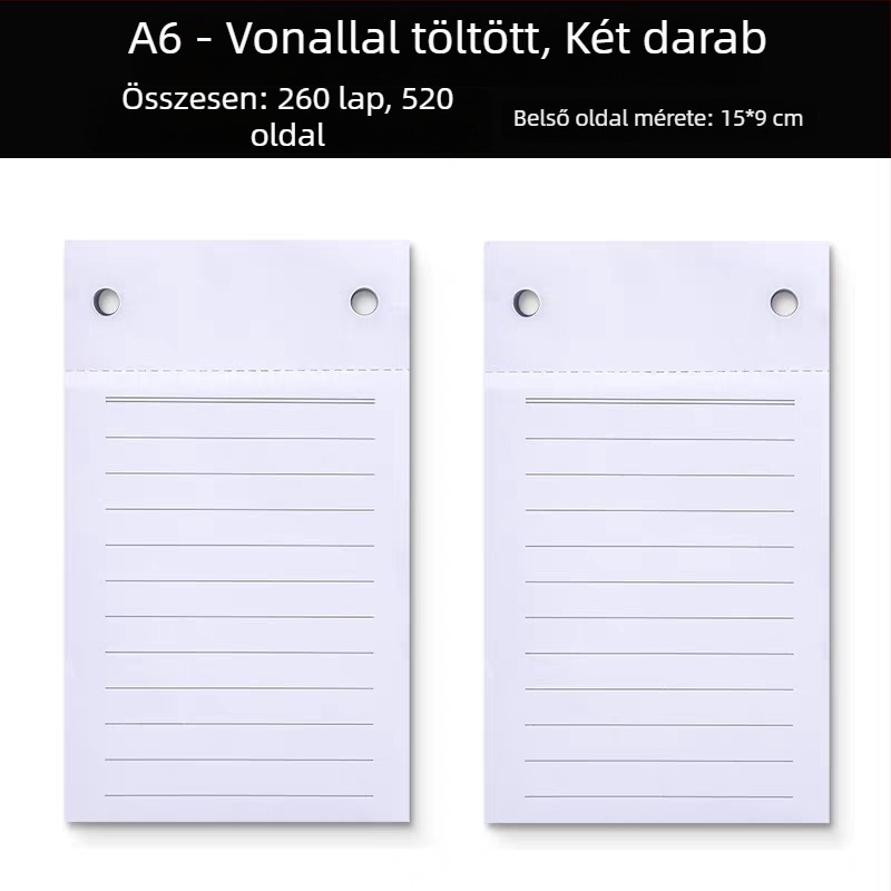 A6-os hordozható vastag jegyzetfüzet ragasztós jegyzetekkel és cserélhető papírral, kis notesz