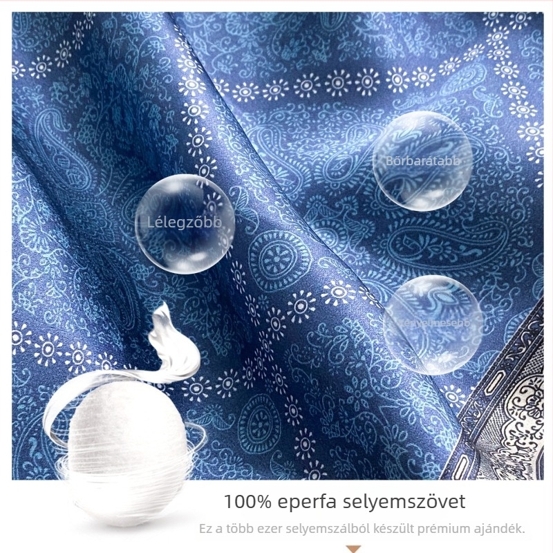 Retro stílusú kék selyem négyzet alakú kendő virágos mintával, könnyű, uniszex