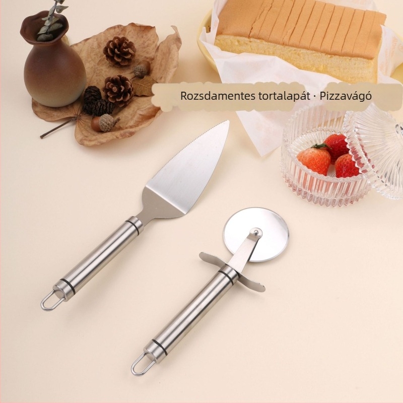 Rozsdamentes acél konyhai eszközök készlet, tojáselválasztó, lisztszita, kis eszközök, pizzavágó, olajecset, olajszűrő és szűrőedények