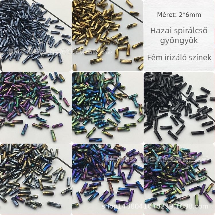 2x6 mm-es fém színű csőgyöngyök, üvegből, elektroplattált, szabad gyöngyök kézzel készített ékszerekhez