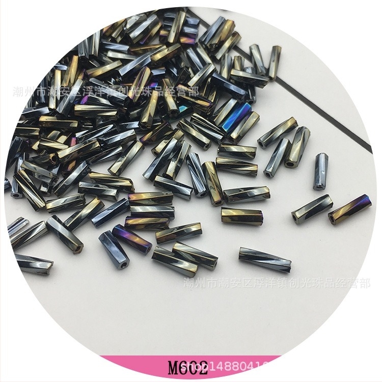 2x6 mm-es fém színű csőgyöngyök, üvegből, elektroplattált, szabad gyöngyök kézzel készített ékszerekhez