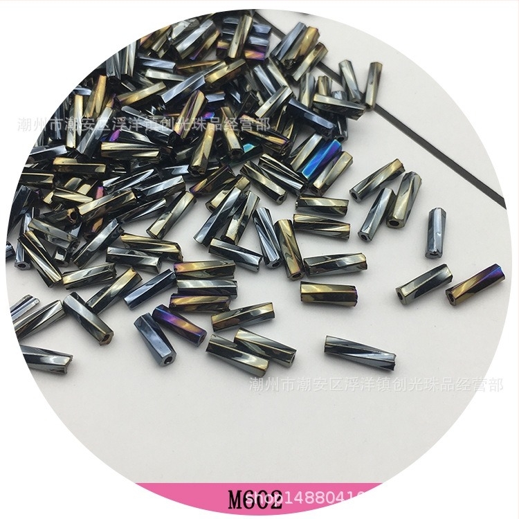 2x6 mm-es fém színű csőgyöngyök, üvegből, elektroplattált, szabad gyöngyök kézzel készített ékszerekhez