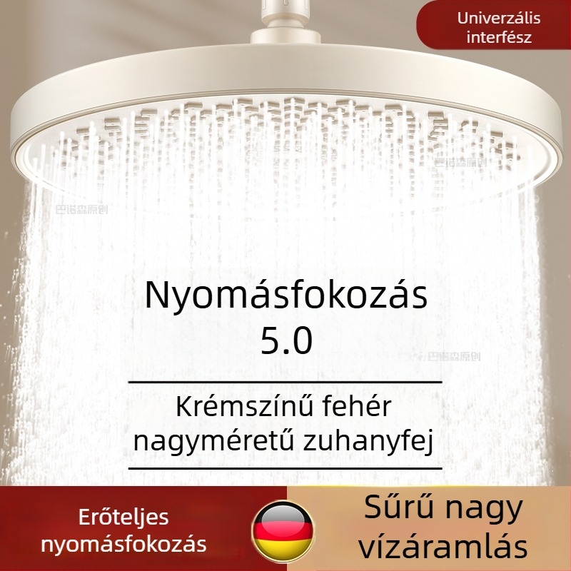 Krémszínű nyomásos zuhanyfej egyetlen fejjel, otthoni használatra
