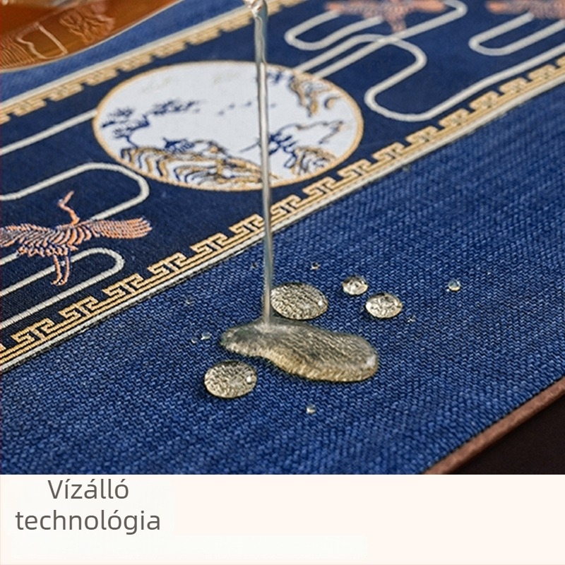 Vízálló asztalterítő kínai stílusban, Zen ihletésű tea ceremóniához, elegáns klasszikus dizájn, világosszürke.