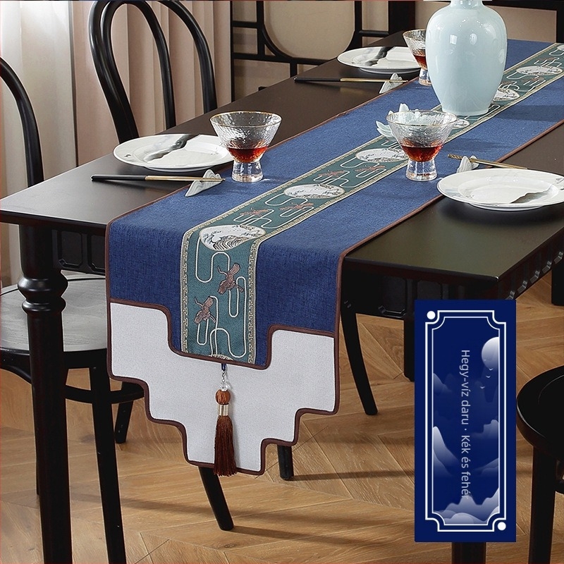 Vízálló asztalterítő kínai stílusban, Zen ihletésű tea ceremóniához, elegáns klasszikus dizájn, világosszürke.