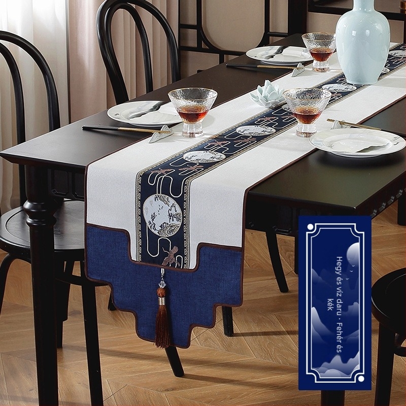 Vízálló asztalterítő kínai stílusban, Zen ihletésű tea ceremóniához, elegáns klasszikus dizájn, világosszürke.