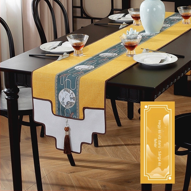 Vízálló asztalterítő kínai stílusban, Zen ihletésű tea ceremóniához, elegáns klasszikus dizájn, világosszürke.