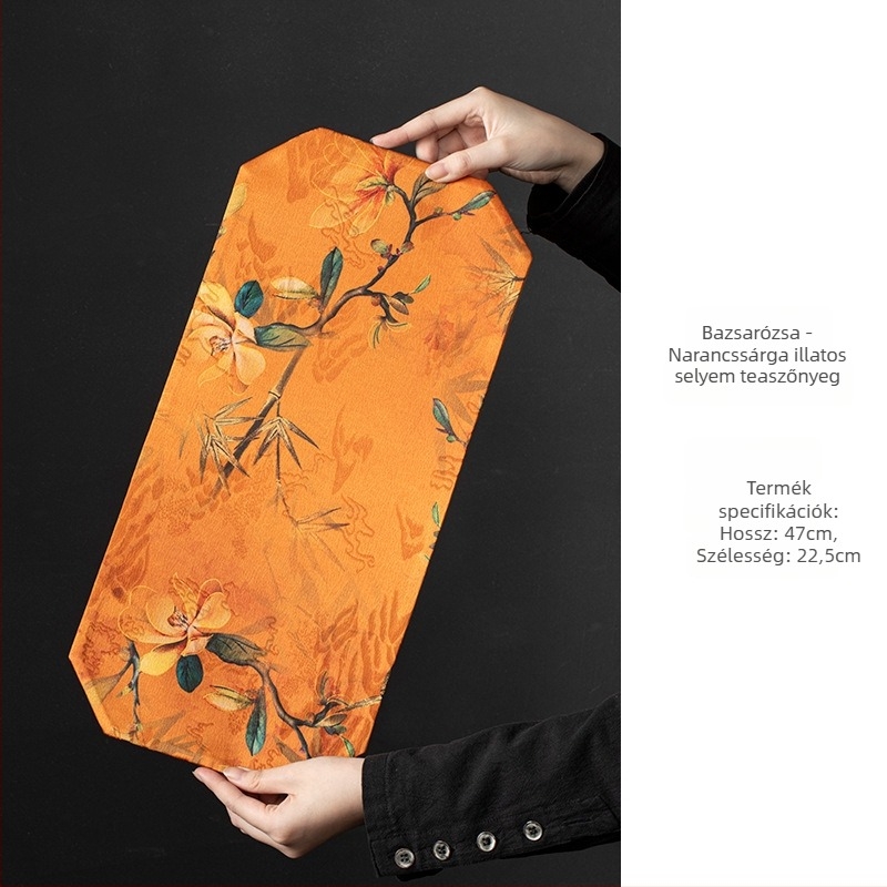 Kétoldalas vastag teafedő alátét, új kínai stílusban, vízálló és csúszásmentes, Zen ihletésű textil hosszú asztalterítő