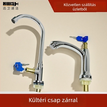 Kültéri zárható hidegvízcsap kulccsal, mosogatóhoz, rozsdamentes acélból, négypontos csatlakozás